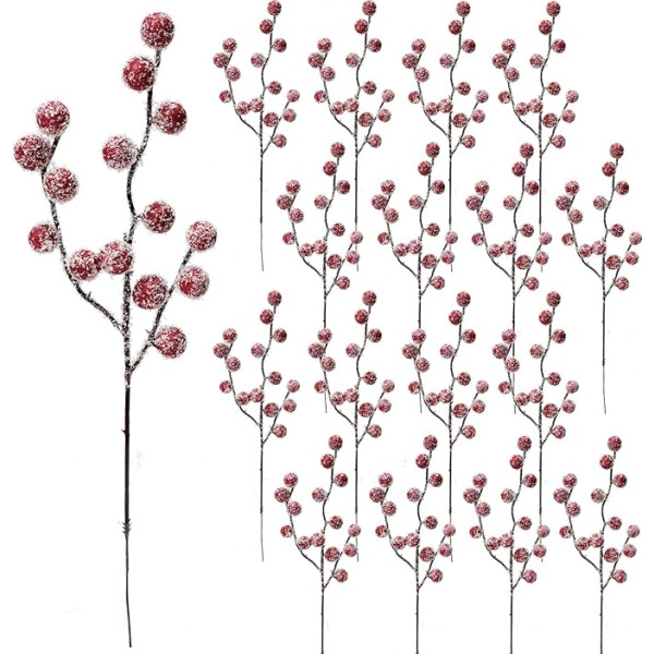 KKSTY Künstliche Schnee-Beeren, 22,9 см, Weihnachts-Stechpalmenbeeren, Spieße, Spieße, Spieße, für Weihnachtsdekoration, Kranzherstellung, Zubehör, DIY, Handwerk, Wintersaison, Heimdekoration,