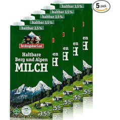 Берхтесгаденер Ланд - упаковка из 5 Н-цельное молоко 3,5% в упаковке 1 литр - молоко длительного хранения с ферм из горного и альпийского регио