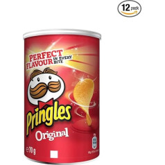 Pringles Original (12 х 70 г) - неотразимая классика закусок в удобной жестяной банке - хрустящие чипсы с солью - играй. Ешьте.