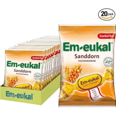 Em-eukal Cough Drops Sea Buckthorn, без сахара и лактозы, пастилки с витамином C, без сахара - 20 x 75 г