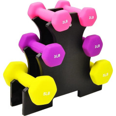 Signature Fitness Набор из 6 неопреновых гантелей нескользящей формы шестиугольной формы разноцветные 2/3/2,3 кг пара 20 фунтов с каркасом