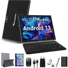 2024 Новейший планшет 10 дюймов 4G LTE (слот для двух SIM-карт) 2.4G WiFi, Android 13 планшетов, Octa-Core 4GB RAM 64GB ROM (TF 512GB), 13MP камера, GMS 2 в 1 планшетный ПК с клавиат