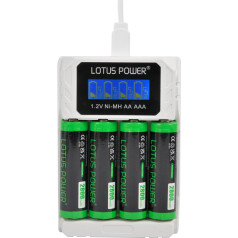 LOTUS POWER Универсальное зарядное устройство на 4 отсека и набор батареек 1,2 В NI-MH AA, зарядное устройство AA AAA с перезаряжаемыми батарейками AA (1 з