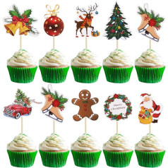 Gyufise Pack of 36 Merry Christmas Cupcake Toppers Santa Snowman Reindeer Christmas Tree Wreath Gingerbread Cake Decorations for Winter Christmas Party Decorations