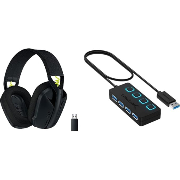 Logitech G 435 Lightspeed Wireless Bluetooth Gaming Headset, легкие наушники за ухом - черный & Sabrent USB HUB - 4-Port - USB 3.0 Hub с одним выключателем питания и светодиодами (HB-UM43)