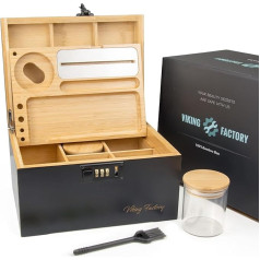 Viking Factory Большая бамбуковая коробка для хранения с комбинированным замком - декоративная коробка для дома с лотком и стеклянным контейнеро