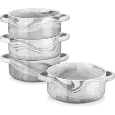 MALACASA Миски для супа с ручками, 800 мл, фарфоровые миски для супа, набор из 4-х, белые миски для французского лукового супа, зерновых и тушеных б