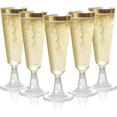 MATANA 48 премиальных пластиковых бокалов для шампанского с золотым ободком, 150 мл - Пластиковые бокалы для шампанского золотые, многоразовые ф