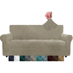 CHELZEN Velvet Couch Covers, 3-Seater Thick Stretch Sofa Covers for Dogs, Pets, Non-Slip Sofa Slipcover, Washable Furniture Protection for Living Room (3 Seater, Khaki)