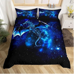 Galaxy Dragon Duvet Cover Set Space Starry Sky Jungle Animals Dragon Bedding and Linen for Boys Kids Teens Blue Black