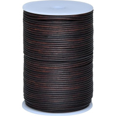 Cords Essentials Distressed Dark Brown 2.0mm Round Genuine Leather Cord Rope for Jewellery Making, Necklaces, Bracelets, Kumihimo Braiding, Wrapping, Crafts and Hobby Projects