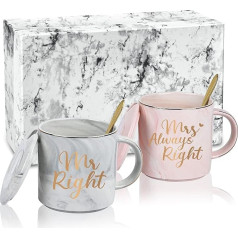 Joymaking Mr Right & Mrs Always Right Coffee Mug Sets 12oz Wedding Gifts for Couples New Home Gifts for Couples Friends Parents Set of 2 (Pink, Grey)