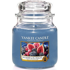Стеклянная свеча Yankee Candle, средняя, шелковица и инжир, синяя, 9,9 x 9,9 x 13,5 см