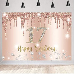 Happy 17th Birthday Decorations Background Banner for Girls Happy 17 Years Old Party Sign Poster Girl 17th Birthday Rose Gold Photography Background 17th Birthday Party Supplies, 59x35.4 Inch