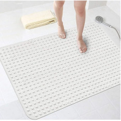 Bathsafe Extra Wide 88 x 58 cm Non-Slip Soft Bath Mat Non-Slip TPR Shower Mat with Strong Suction Cups, Non-Slip Mats for Bathroom, Toilet, Antibacterial Safety Bath Mat, White