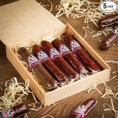 Палочки колбасы салями в деревянной коробке от мясника чемпиона мира Фрейбергера в подарочной коробке | Нюрнбергские колбасы и мясные иде