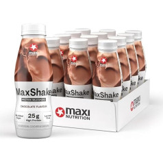 MaxiNutrition MaxShake Protein Milkshake Chocolate, 12 x 330 мл, кремовый протеиновый коктейль для путешествий, 25 г белка, низкое содержание жиров и углеводов, без иск