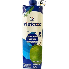 Чистая кокосовая вода VietCOCO 12 x 1 л 100% кокосовая вода без добавок, природный источник электролитов, без жиров, без глютена, без ГМО, низкокалор