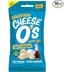 CheeseO's - хрустящие слоеные сырные снеки - соль и уксус мультипак 25 г (упаковка 10) - кето-закуски - богатые белком - вегетарианские - без глютена - 