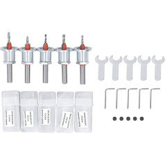 Senkerbohrer-Set, 5 Stück, Konische Senkerbohrer, Holzbearbeitung, Hartmetallbestückter Senker, Legierter Stahl, Verstellbare Senkerbohrer für Holz, Kunststoff, Weiches Metall