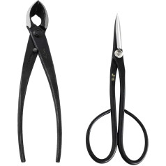 Wazakura 2 Piece Japanese Bonsai Tool Set Made in Japan - Satsuki Bonsai Scissors 180mm + Concave Branch Cutter 200mm Starter Kit