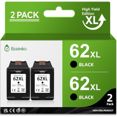 ECOINKO 62XL черный совместимый с HP 62 картридж для HP 62 для HP 62 черный, принтер картриджи 62 для HP OfficeJet 250 200 5740 Envy 5540 5640 7640 5548 5544 5545 5646 5547 (2 шт., черный)