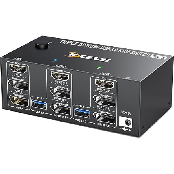 DP + HDMI KVM переключатель 2 ПК 3 монитора, YOUTINGHDAV тройной монитор KVM переключатель 2 Displayport + HDMI 8K@60Hz 4K@144Hz, USB 3.0 KVM переключатель для 2 ПК части мышь, 