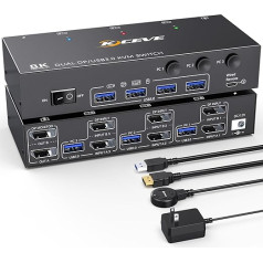 KVM-переключатель 3 компьютера 2 монитора, KCEVE Displayport USB 3.0 KVM-переключатель для двух мониторов, поддержка 4K@60Hz для 3 DP компьютеров с общим доступ