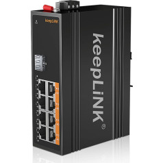keepLiNK 8-портовый промышленный гигабитный PoE-коммутатор, неуправляемый с 8 PoE+ @ 245 Вт, 1 SFP-слот, усиленный сетевой коммутатор на DIN-рейке, IP40