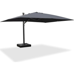 PURPLE LEAF Ampelschirm Rechteckig 300 x 400 cm Sonnenschirm 360°Rotation mit Kurbel, Gartenschirm XXL Drehbar Marktschirm Windfest Wasserdicht, Groß für Garden Deck Schwimmbad, Grau