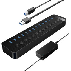 ORICO USB Hub 3.0 Active 13 портов 60 Вт с блоком питания с одним выключателем и адаптером питания 12 В/5 A для настольного компьютера, ПК, iMac, мобильного HDD,