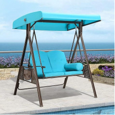 PURPLE LEAF Hollywood Swing 2 Seater Weatherproof Garden Swing Metal Swing with Adjustable Sun Canopy Hollywood Swings, Turquoise