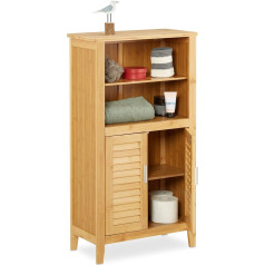 Бамбуковый шкаф для ванной комнаты Relaxdays, В x Ш x Г: около 92 x 50 x 25 см, шкаф для ванной комнаты с дверцами с эффектом планки, натуральный 1 шт.