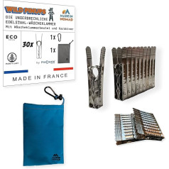 Wild PinUps: 30 прищепок для одежды из нержавеющей стали с мешком для прищепок и карабином. Для прачечной, линии для одежды, роторной сушилки. Проч