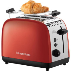 Тостер Russell Hobbs [на 2 ломтика] Colours Plus Stainless Steel Red (очень широкие слоты для тостов, включая насадку для булочек, 6 уровней поджаривания + функция 