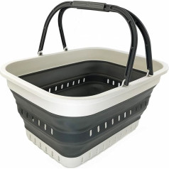 SAMMART 26L Складная пластиковая корзина для белья с ручкой - Складная выдвижная корзина для хранения с ручкой (серый/черный)