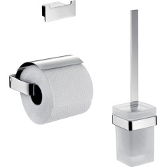 EMCO 059800100 Loft WC 3-Piece Bathroom Accessory Set Including Towel Hook, Paper Holder with Lid, Toilet Brush Set 3 in 1 Perfect for Any Bathroom, Chrome
