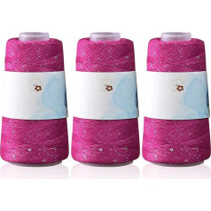 Durdiiy Pack of 3 Knitting Yarn for Crochet, DK Double Lace Knitting Yarn, Shiny Bright, Soft, Lightweight, Durable Crochet Yarn, Multiple Colours, for Crochet Bags/Baskets, Home Decor, DIY Crafts