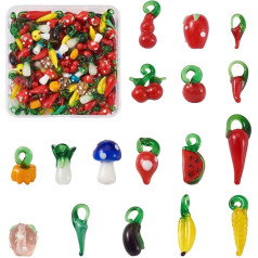 PandaHall 200pcs Handmade Fruit and Vegetable Theme Glass Beads Loose Beads for Bracelet Necklace Jewelry Making Crafts
