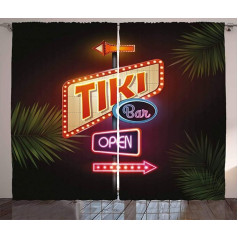 ABAKUHAUS Tiki Bar Rustic Curtain, неоновый дизайн, штора на ленте с оборками и крючками для спальни, 280 x 225 см, бордовый