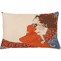 ABAKUHAUS Art Nouveau Cushion Cover Lady Antique Dress Decorative Cushion Covers Washable Indoor/Outdoor Print on Both Sides with Zip 65 x 40 cm Red Orange