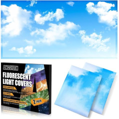 ANGSYLTH Pack of 2 Fluorescent Light Covers - 4 x 60cm Light Covers for Ceiling Lights Classroom, Magnetic Light Filters for Office, Hospitals, Home (Blue Sky and White