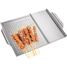 Sghtil BBQ Grill Topper, Stainless Steel Grill Topper, Grill Baskets with Holes and Handles - Non-Stick Coated, Rust-Resistant Grill Wok, Grill Cookware, BBQ Grill Accessories