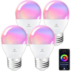 ANTELA Alexa Лампочка G45 E27 4,9 Вт 470 LM Светодиодные лампы Smart WiFi Bulb RGB Cool White Light App Control Voice Control Compatible with Alexa, Google Home, Pack of 4