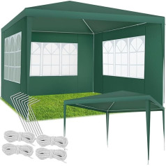 tectake® Gazebo 3 x 3 m Large Waterproof for Garden and Camping, Garden Gazebo, Party Tent, Event Shelter, Marquee, Garden Gazebo 3 x 3 m with 3 Side Walls with Windows, Includes Pegs, Green