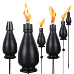 DIKAIDA 6 Pack Outdoor Light Torches 60 Inch Flickering Flame Outdoor Lighting Metal Light Torches for Outdoor Citronella Torches for Camping Garden Patio Pathway (Jet Black)