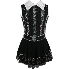 Платье для катания на коньках без рукавов черный костюм воротник блеск алмаз фигурное катание конкурс униформа белый средний