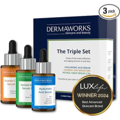DERMAWORKS Набор сывороток Сыворотка с витамином С 20%, сыворотка с ретинолом 2,5% и сыворотка с гиалуроновой кислотой Набор средств по уходу за ко