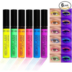 Mrettick Neon Mascara 6 Colours Waterproof Long Lasting No Clumping Colourful Strong Eye Makeup for Daily Use and Halloween Christmas Party Wedding