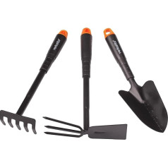 Mivos 3-Piece Garden Tools Set for Garden Care Made of Steel - Garden Tool Set with Flower Trowel Hand Rake Double Hoe - Hand Tools for Plants and Gardening